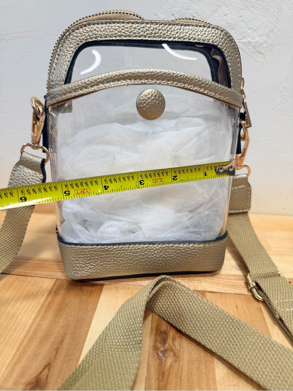 Clear Crossbody Bag with Gold Trim - Women's Shoulder Purse - Picture 3 of 7
